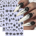 Gothic Nail Stickers Witchy Decals 12PCS Dark Black Goth Nail Art Stickers 3D Self-Adhesive Totem Punk Belt Nails Designs DIY Bat Holiday Nail Supplies French for Acrylic Manicure Decoration