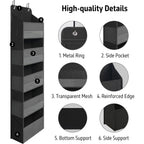 Tymensh Black Over Door Organizer With 5 Large Clear Pockets And 6 Side Mesh Pockets, Anti-Tilt Hanging Door Storage For Closet, Bathroom, Nursery, Bedroom, Dorm, Toys, Cosmetics