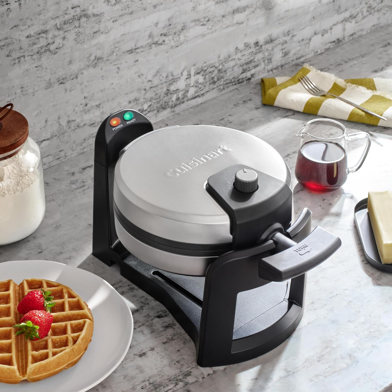 Cuisinart Round Flip Belgian Waffle Maker, 1" Thick Belgian-Style Waffle, Waf-F30Nas
