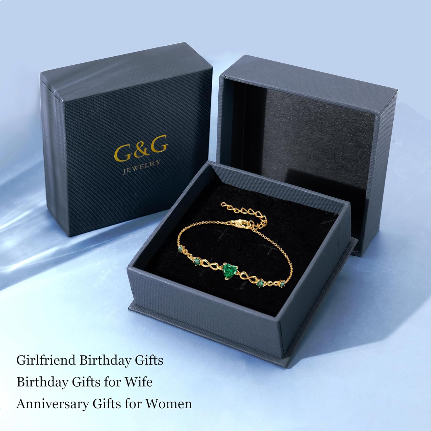 G&GEMSJEW Infinity Heart Birthstone Bracelets for Women, 925 Sterling Silver Women Charm Link Bracelet Adjustable, Birthday Anniversary Christmas Jewelry Gifts for Women Wife Mom Girlfriend Her