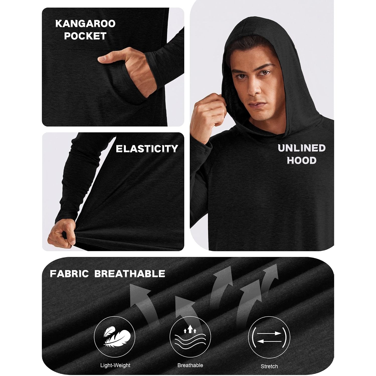 Pinspark Lightweight Hoodies For Men Long Sleeve Pullover Hoodie Golf Gym Workout Athletic Hooded Sweatshirt