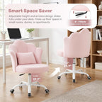 Petal Vanity Chair With Wheels, 3.15" Extra Thick Comfy Makeup Chair, Adjustable Modern Swivel Armless Desk Chair For Girls Women, Aesthetic Small Office Chair For Bedroom Dorm, Pink