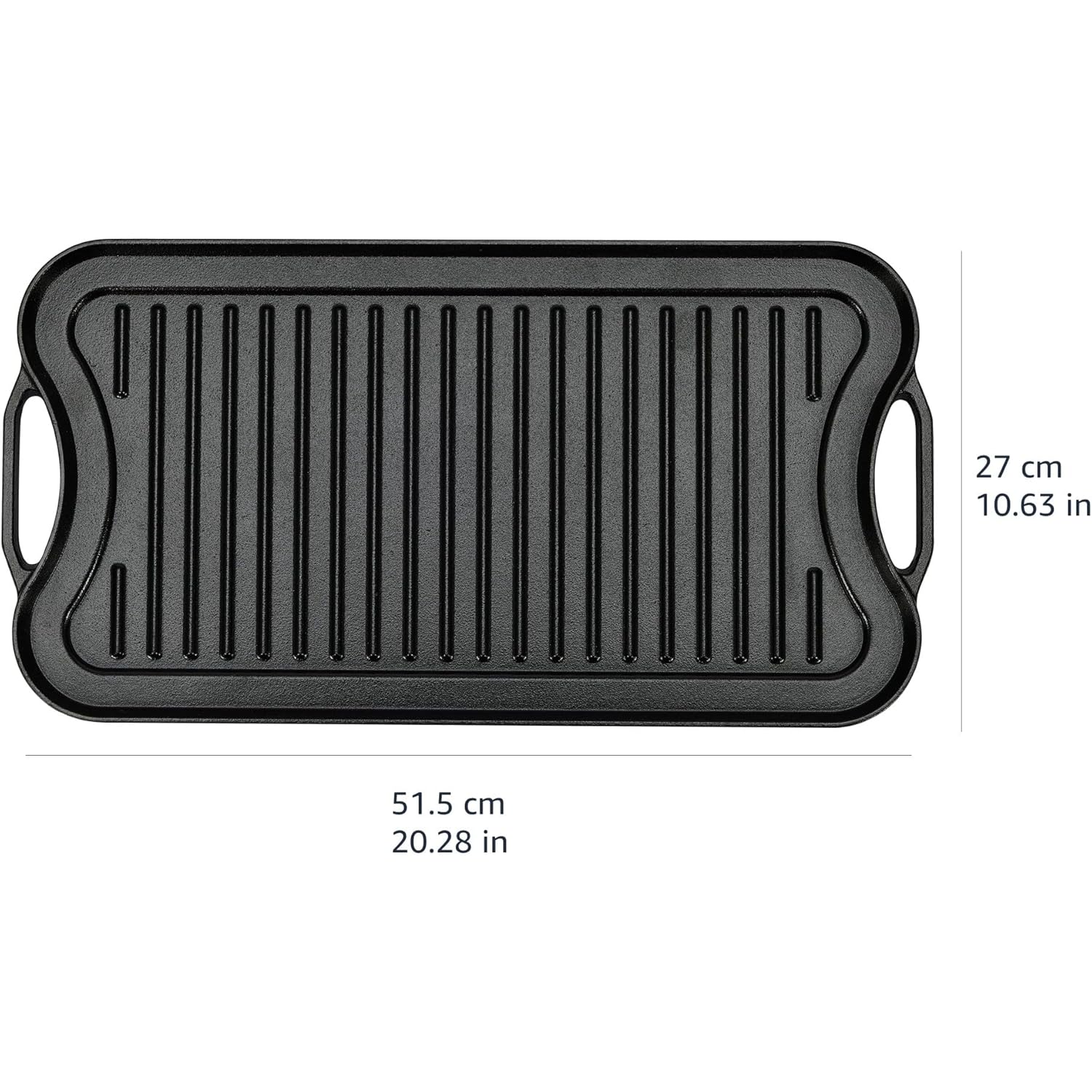 Amazon Basics Pre-Seasoned Cast Iron Reversible Rectangular Grill/Griddle with Even Heat Distribution, Black, 20 x 10.63 x 0.98 inch