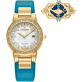 Citizen Eco-Drive Ladies' Disney Aladdin 30Th Anniversary, Princess Jasmine Teal Leather Strap Watch And Pin Gift Set, Mother-Of-Pearl Dial, Crystals, 30Mm (Model: Ga1072-07D)