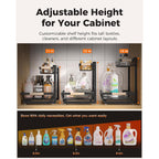2-Pack 2-Tier Height Adjustable Under Sink Organizer & Storage | Multi-Purpose Storage For Kitchen & Bathroom Cabinet. Large Black Shelf, Height Adjustable Design For Space-Saving.