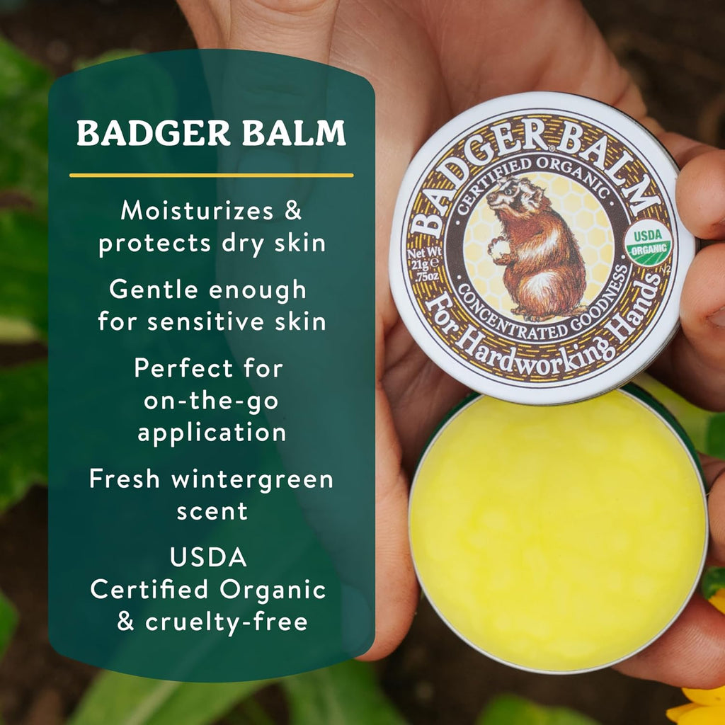Badger Healing Balm, Hard Working Hands Cream, Organic Hand Cream for Dry Cracked Hands, Long Lasting Hand Moisturizer/Dry Hands Treatment, 2 oz Tin
