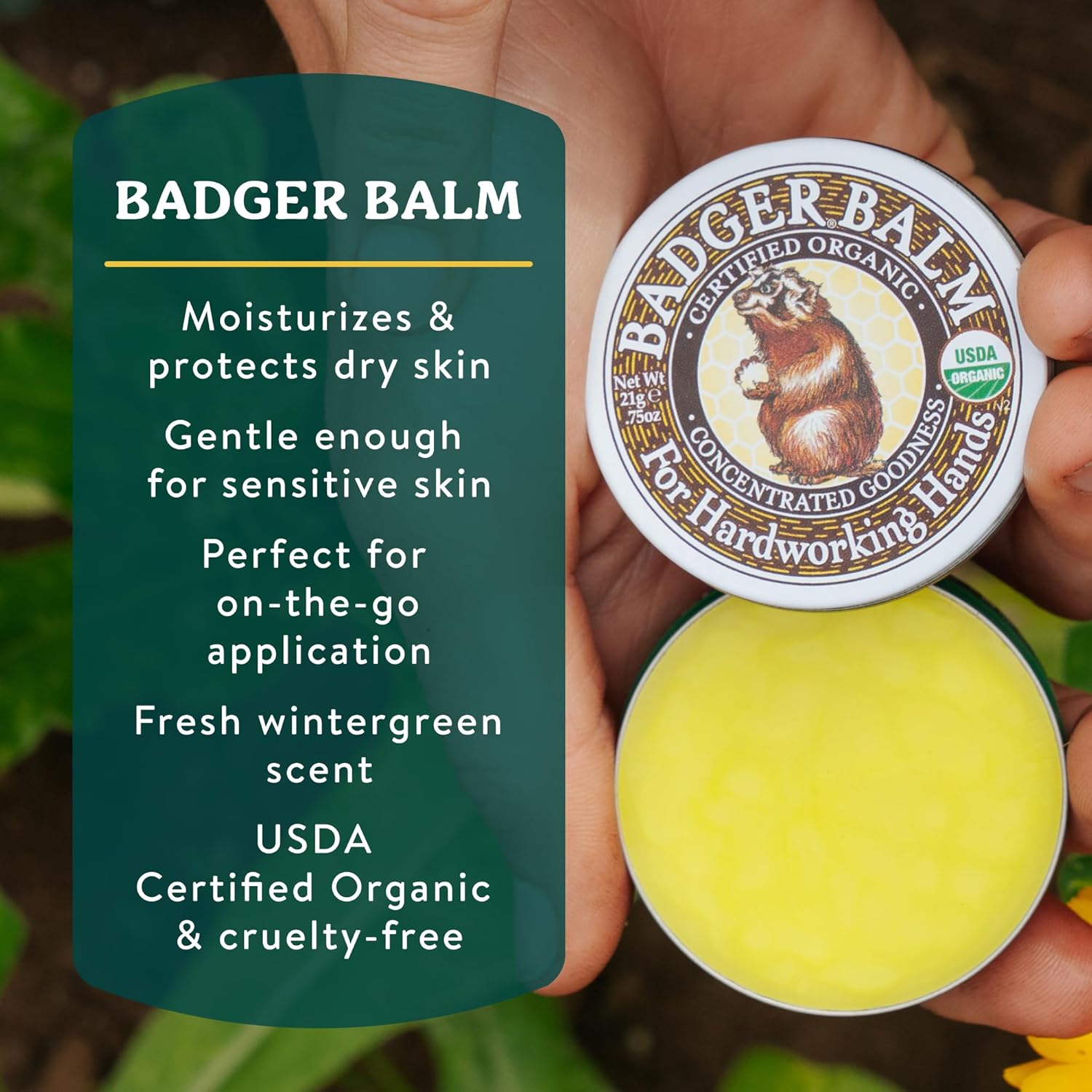 Badger Healing Balm, Hard Working Hands Cream, Organic Hand Cream for Dry Cracked Hands, Long Lasting Hand Moisturizer/Dry Hands Treatment, 2 oz Tin