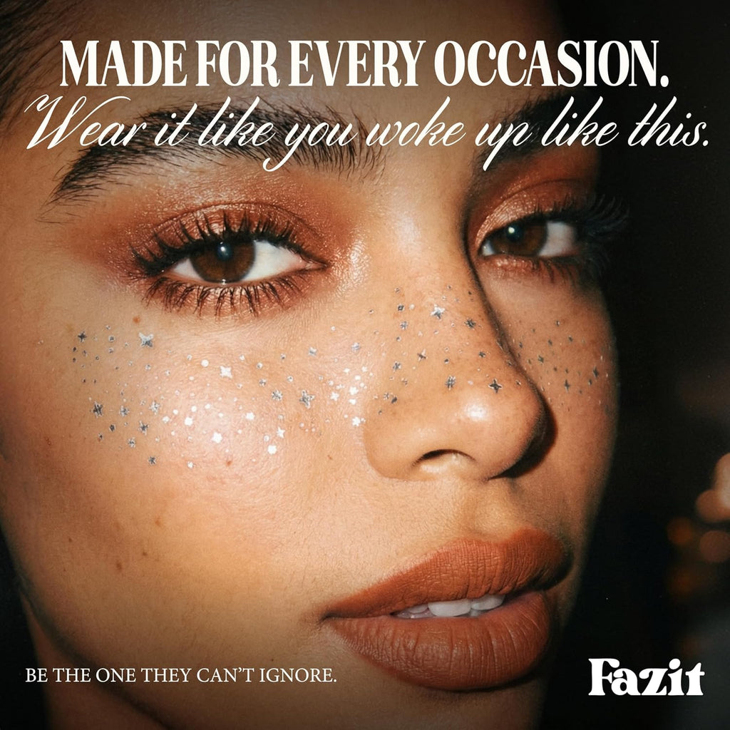 Fazit Silver Speckles - Glitter Freckle Makeup Patches - Shimmering Faux Freckles & Body Glitter - Waterproof, Long-Lasting Instant Glamour For Festivals & Parties - 6 Temporary Patches Per Pack