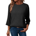 Dokotoo Womens Tops Spring Summer 3/4 Length Sleeve Fashion T Shirts For Women Crewneck Waffle Knit Casual Loose Tee Blouses