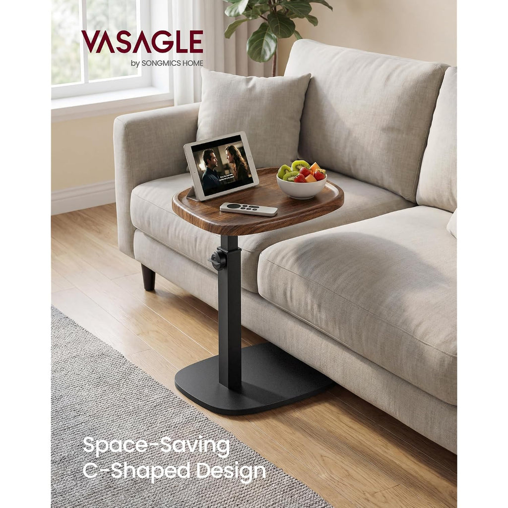 Vasagle C Side Table Adjustable Height, Couch Sofa Table, End Table, Tv Tray For Small Spaces, 11.8 X 15.7 X 27.2 Inches, For Living Room, Bedroom, Walnut Brown And Ink Black Ulet363M101