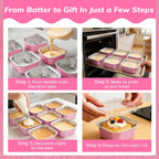 NPLUX 50 Pcs Mini Cake Pans with Lids and Spoons Aluminum Foil Mini Square Baking Cups with Lids Disposable Ramekins Cake Pans Dessert Cups for Wedding(Pink,5oz)