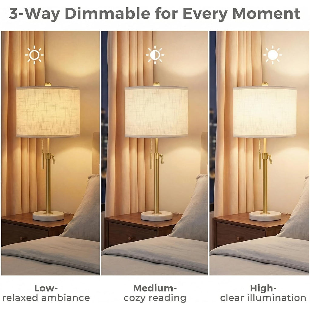 Gold Table Lamps Set Of 2, 22" To 30" Adjustable Nightstand Lamps For Bedroom, Dimmable End Table Lamps For Living Room Console Entry Farmhouse Home Decor, New House Warming Gifts
