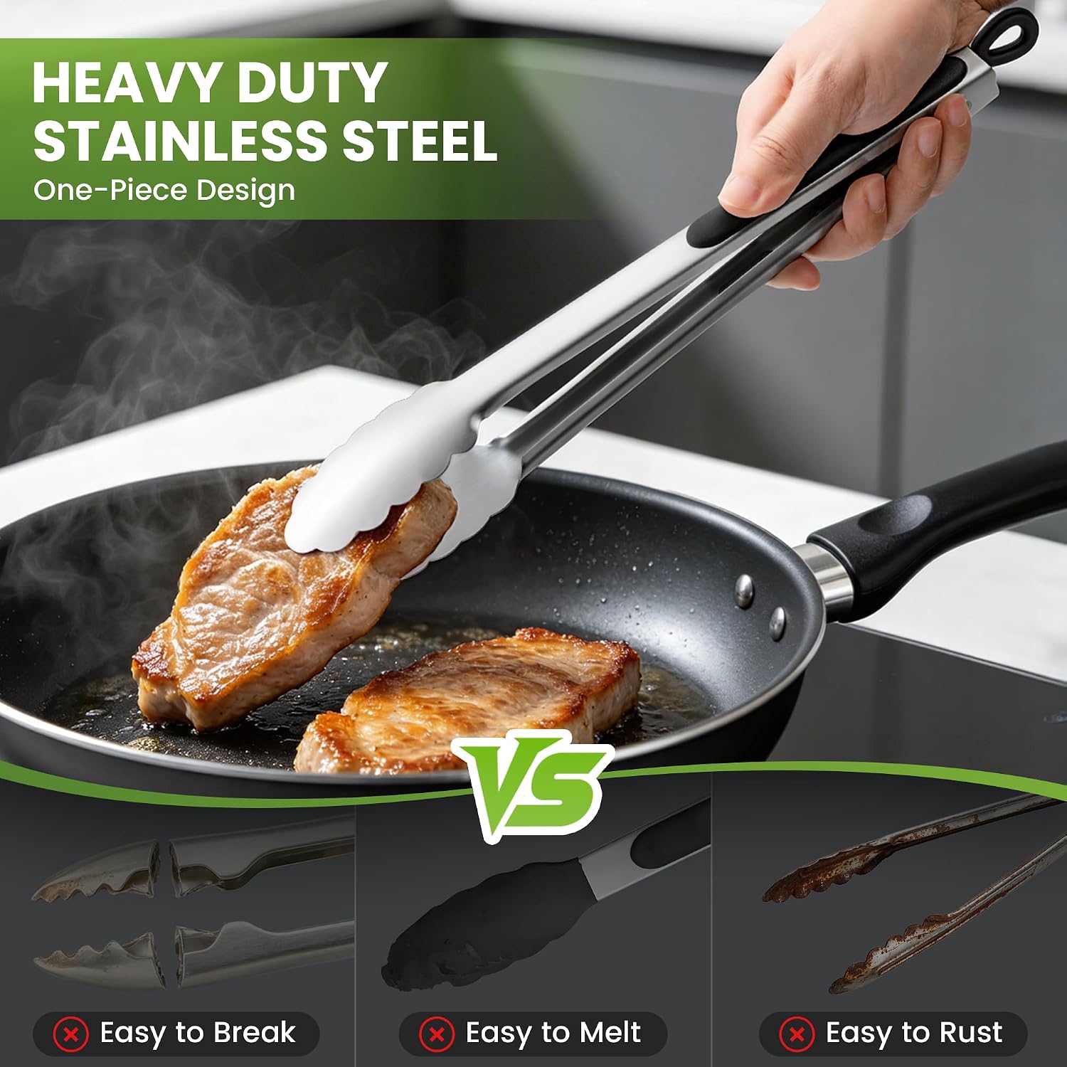 Grill Tongs, 17 Inch Extra Long Stainless Steel Bbq Tongs (17", 1Pc) | For Cooking/Serving/Grilling | Heat-Resistant | Dishwasher Safe