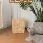 Iegrow Wicker Trash Can, Bathroom Trash Can With Lid, 3 Gallon Natural Water Hyacinth Waste Basket With Removable Liner, For Bedroom, Living Room, Toilet, Under Sink