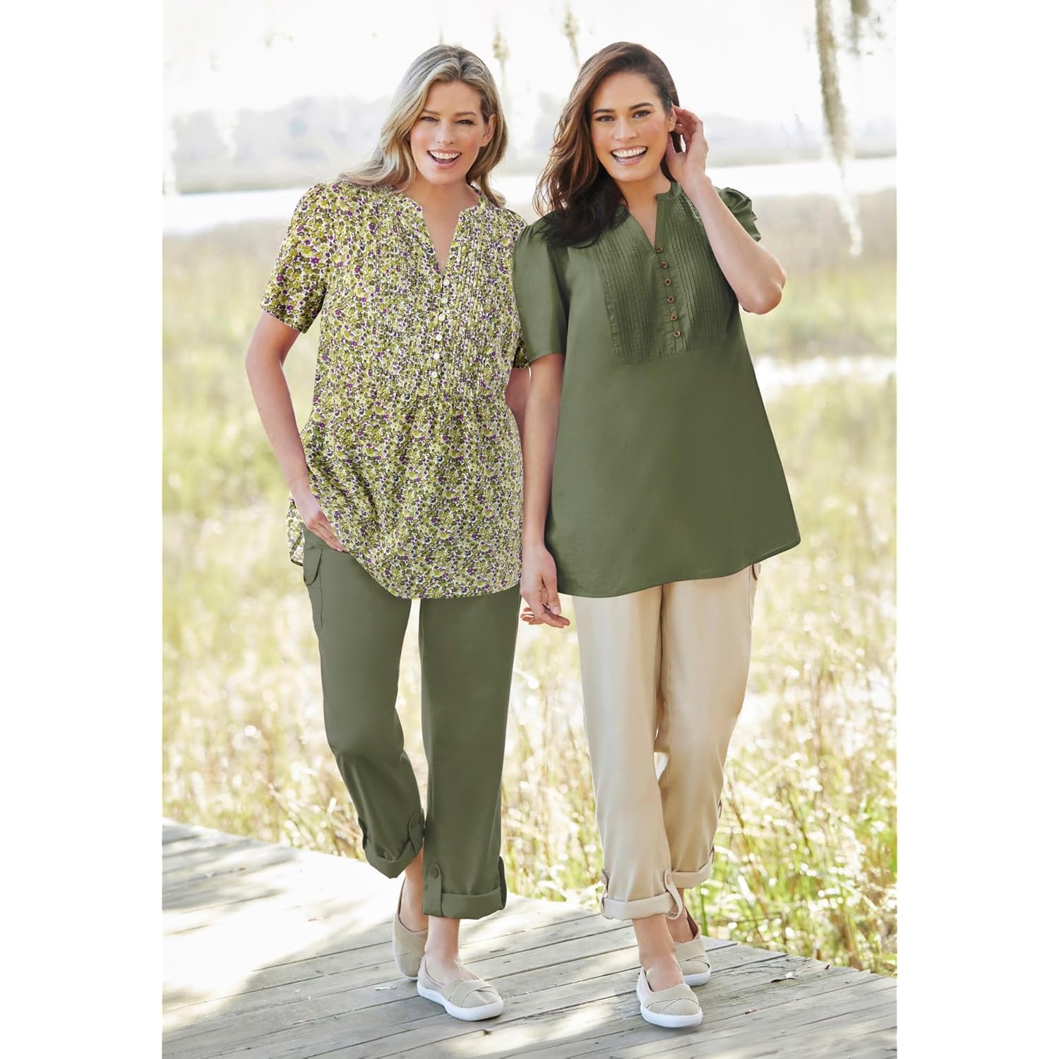 Plus Size Convertible 2-in-1 Cargo Pant & Capri Elastic Waist