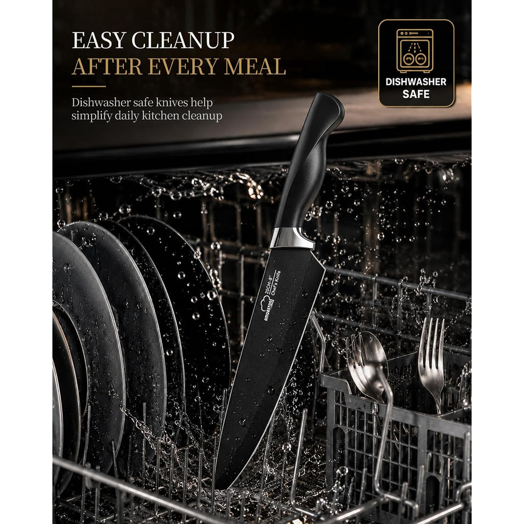 Knife Set, 15 Piece Kitchen Knife Set With Block And Built In Sharpener, German Stainless Steel Dishwasher Safe Knife Block Set, Black Kitchen Knives Set For Home Cooking