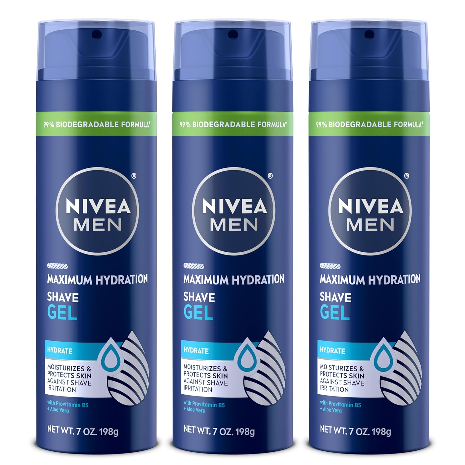 NIVEA MEN Maximum Hydration Shave Gel, with Aloe Vera and Provitamin B5, Shaving Gel for Men, 7 Oz Can, Pack of 3