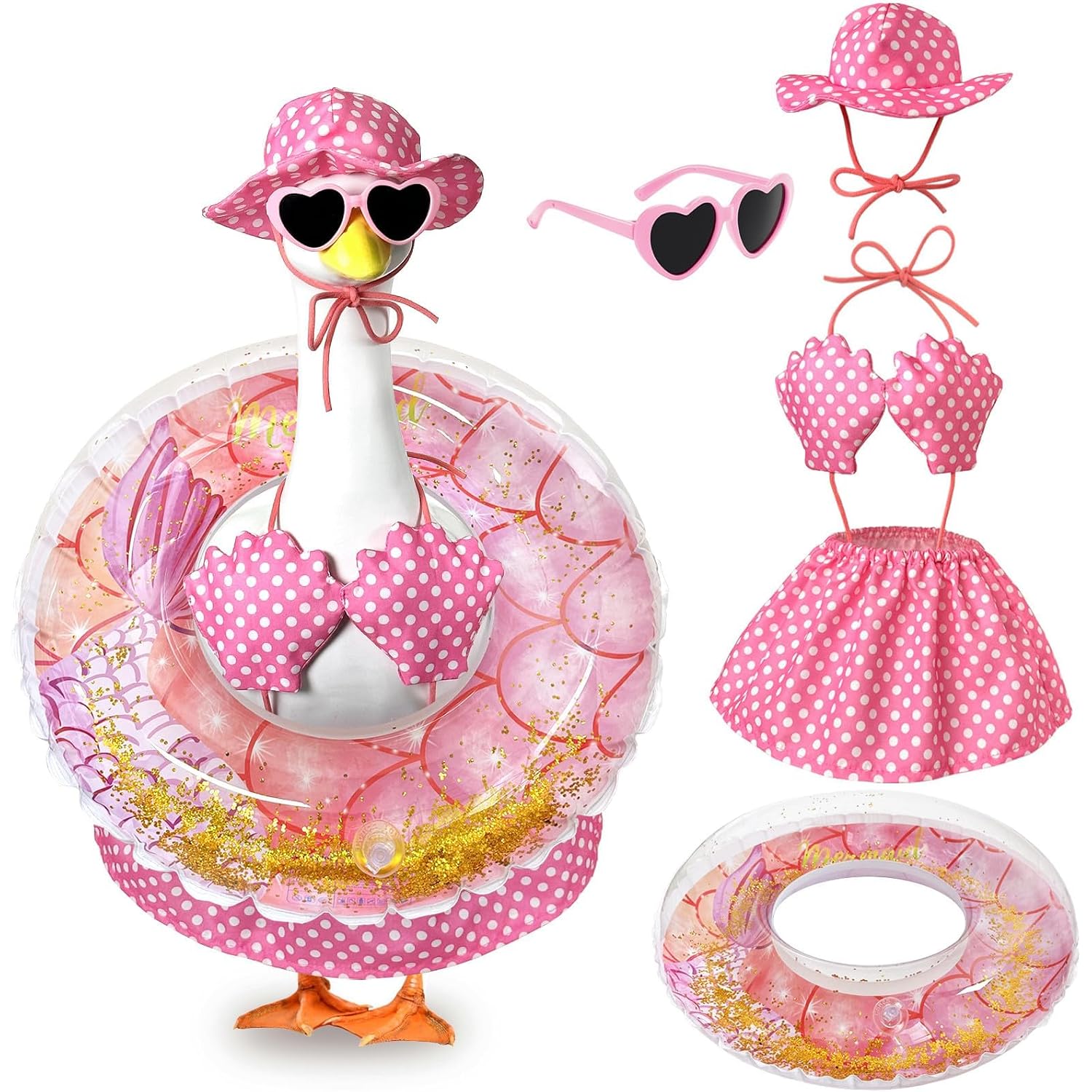 Hawaiian Porch Goose Outfits, 23 Inch Bikini Porch Goose Summer Outfit, Goose Clothes For Cement Goose Outdoor Garden Yard Decor
