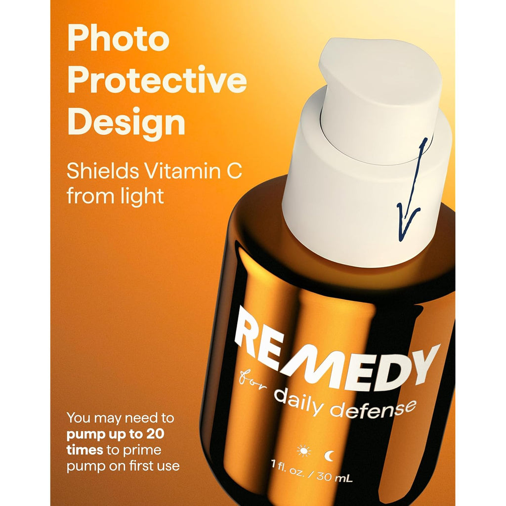 Remedy For Daily Defense | 15% Vitamin C Complex Brightening Serum | Stabilized Vitamin C With Next-Gen Antioxidants, Ferulic Acid, Ectoin | Fragrance Free | By Dermatologist Dr. Shah | 1 Fl Oz