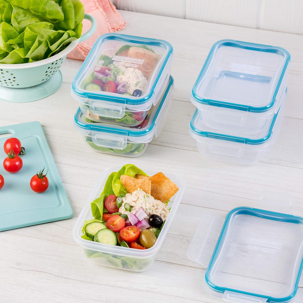 Snapware Plastic Total Solution 5-Pack (3-Cup) Food Storage Containers Set, Leakproof & Airtight Plastic Locking Lids Rectangular Tupperware, Non-Toxic Bpa-Free Lids, Microwave Dishwasher Freezer Safe