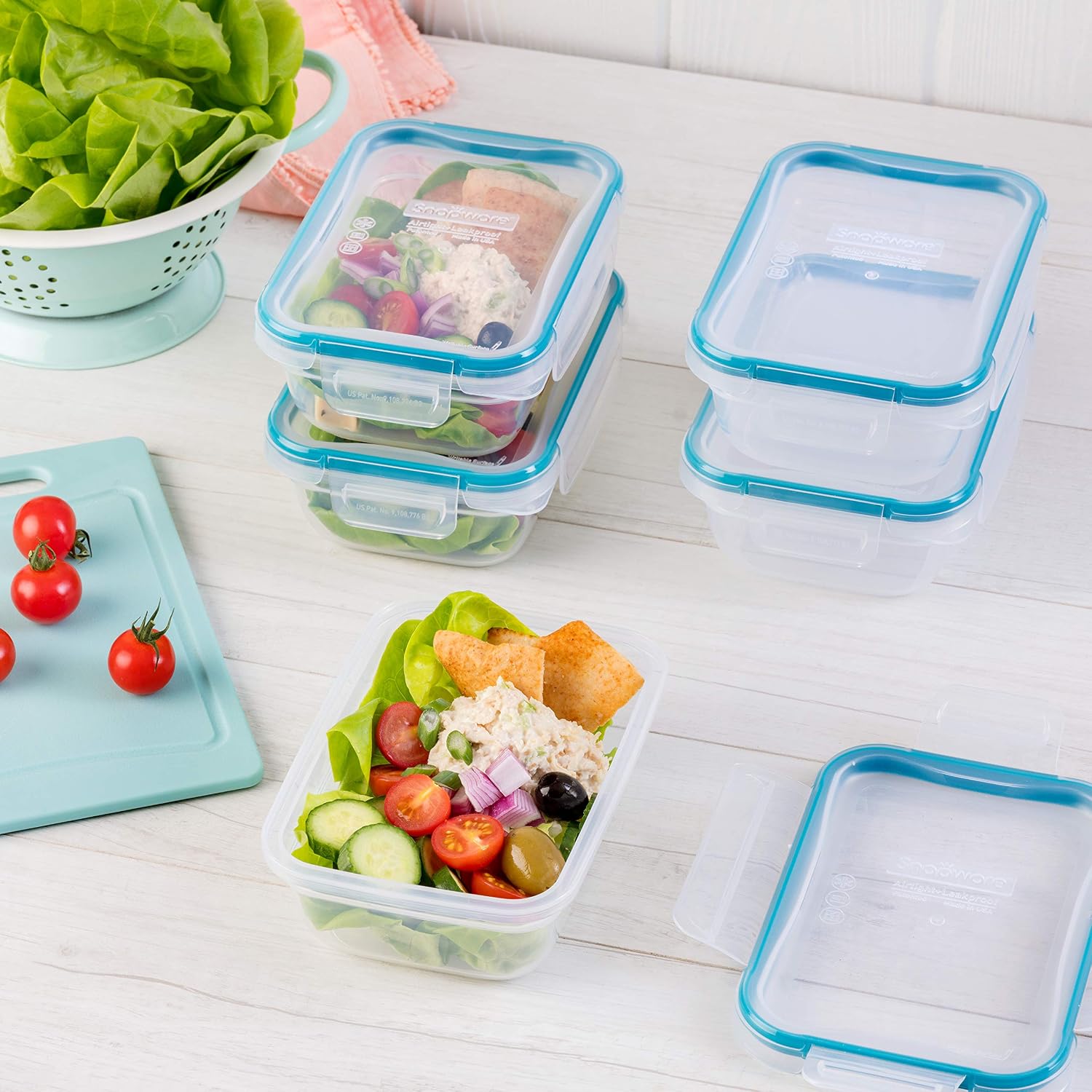 Snapware Plastic Total Solution 5-Pack (3-Cup) Food Storage Containers Set, Leakproof & Airtight Plastic Locking Lids Rectangular Tupperware, Non-Toxic Bpa-Free Lids, Microwave Dishwasher Freezer Safe