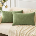 Miulee Pack Of 2 Couch Throw Pillow Covers 12X20 Inch Spring Soft Sage Green Chenille Lumbar Pillow Covers For Sofa Living Room Solid Dyed Cases