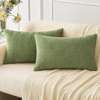 Miulee Pack Of 2 Couch Throw Pillow Covers 12X20 Inch Spring Soft Sage Green Chenille Lumbar Pillow Covers For Sofa Living Room Solid Dyed Cases