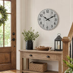 Wall Clock, Rustic Wall Clocks Battery Operated Silent Non Ticking, Country Round Wooden Clocks Farmhous Wall Decorative For Kitchen, Bathroom, Living Room (Gray 8 Inch)
