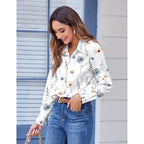 Button Down Shirts for Women Dressy Floral Printed Long Sleeve Blouse Business Casual Work Tops