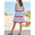 Kuraki Women'S Cute Sleeveless Ric Rac Trim Tiered Striped Dress