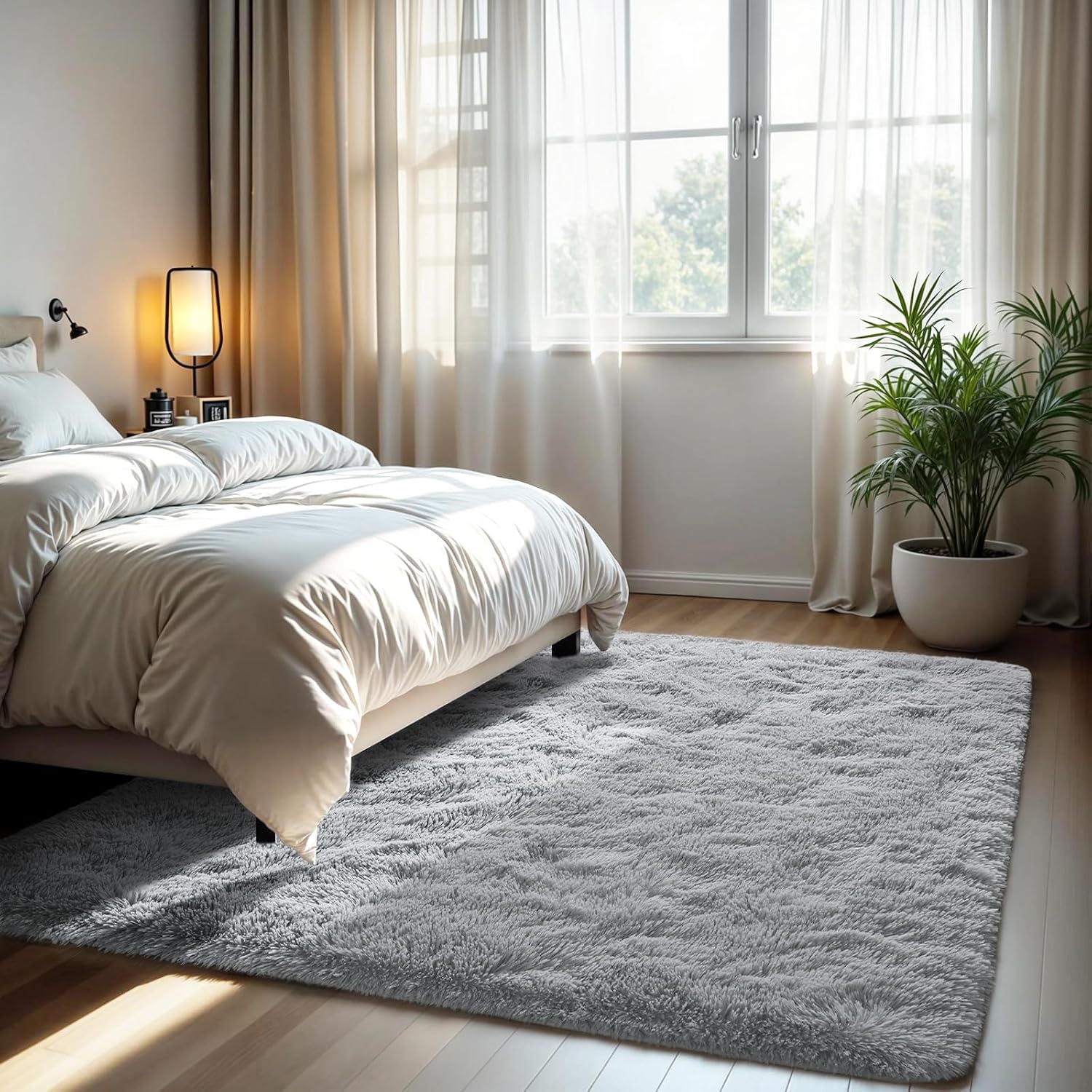 Zentavio Area Rugs for Living Room Grey Rugs for Bedroom 4x6 Carpet Fluffy Furry Soft Shag Aesthetic Plush High Pile Gray Throw Rug for Nursery Kids Room Dorm