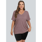 WIHOLL Womens Oversized Tshirts Summer Tops 2025 Short Sleeve V Neck Shirts Outfits Plus Size Clothes 1-brown Coffee