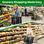 Spacewhisper Reusable Grocery Bags With Long Handles [3 Pack] - Multipurpose Shopping Bags For Groceries, Foldable Grocery Totes Resist Water & Stains For Kitchen, Car Trunk, Picnic (Black)