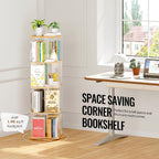 Rotating Bookshelf, 360 Degree Revolving Bookcase, 4-Tier Spinning Bookshelf, Clear Acrylic & Solid Wood Rotating Bookcase For Kid’S Playroom, Bedroom And Living Room, Square