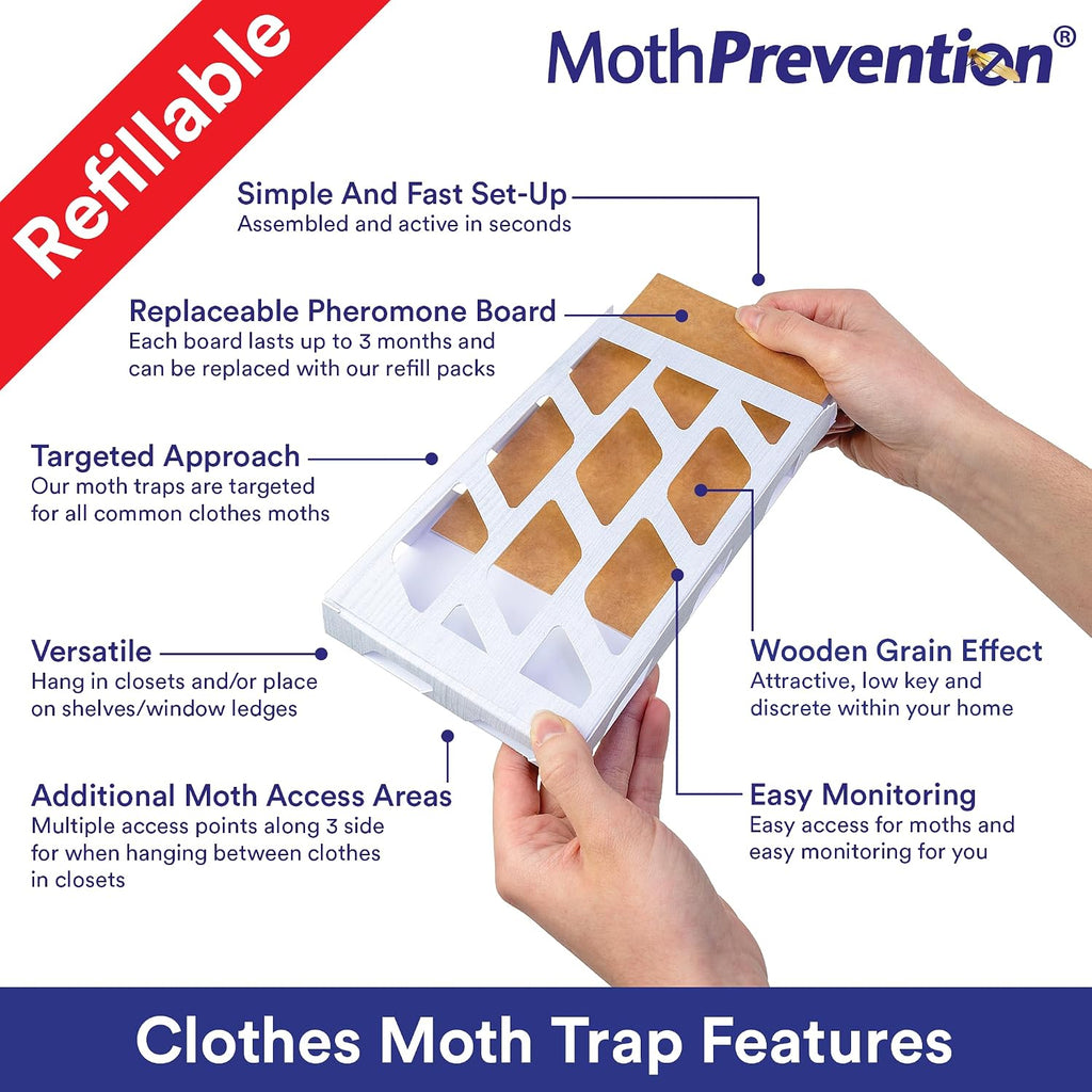 Powerful Moth Traps For Clothes & Closets | Refillable 3-Pack | Odor-Free & Natural | Moth Pheromone Traps For House & Clothing