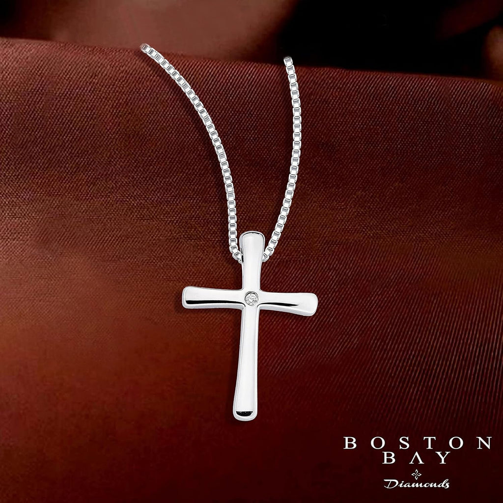 Boston Bay Diamonds Sterling Silver Diamond Accent Flared Cross Pendant with 18" Chain