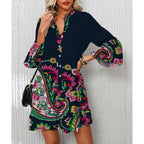 Opemiby Summer Dresses For Women 2026 Flowy Ruffle 3/4 Sleeve V Neck Tiered Casual Babydoll Boho Beach Mini Dress