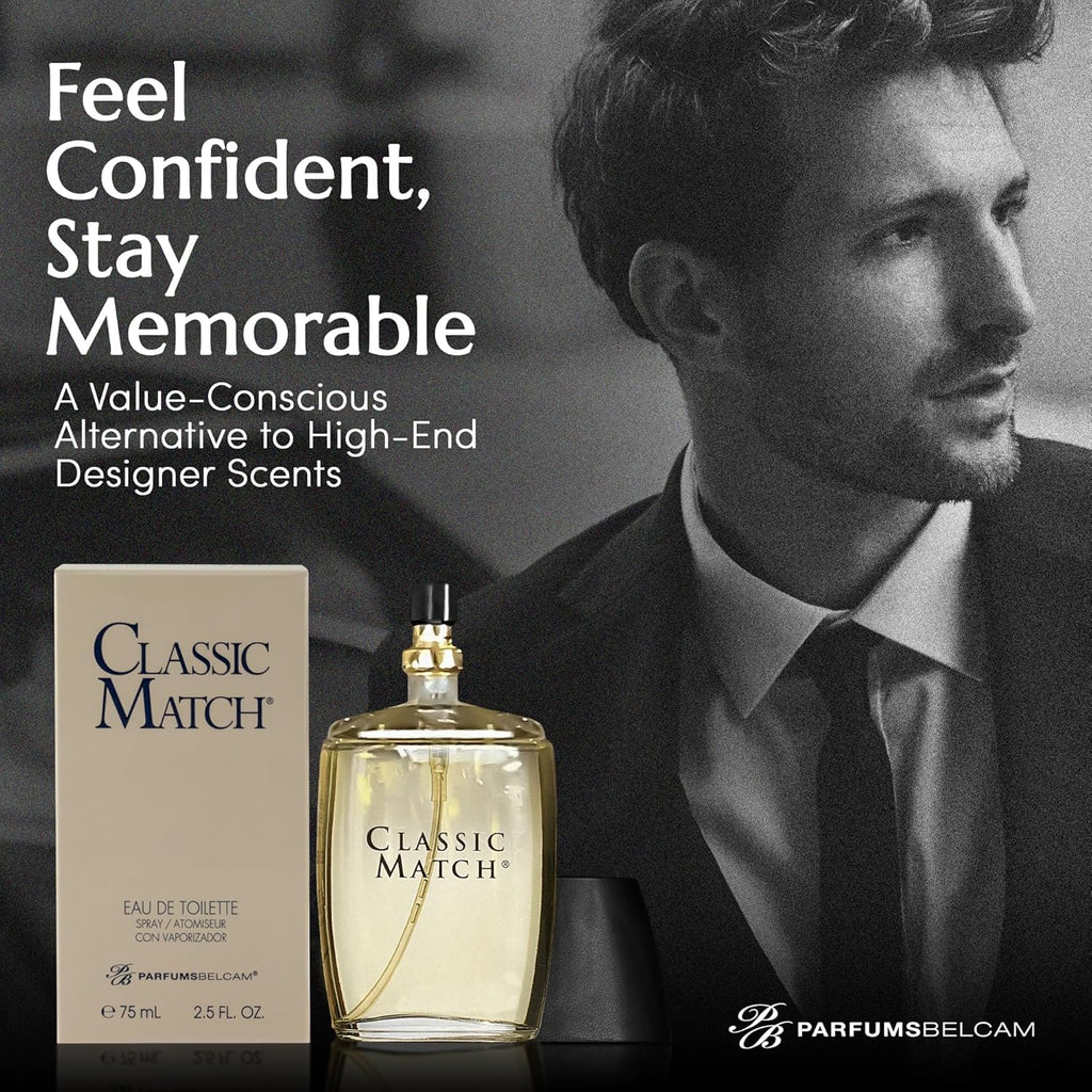 PB ParfumsBelcam Classic Match Eau de Toilette Spray for Men – Warm Oriental Scent with Bergamot, Nutmeg & Musk – Long-Lasting Cologne for Men, Affordable Luxury Signature Fragrance, 2.5 Fl Oz