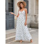 Htzmo Women Casual Summer Floral Maxi Sundress V Neck Spaghetti Strap Bow Tie Backless Flowy Boho Beach Long Dress 2026