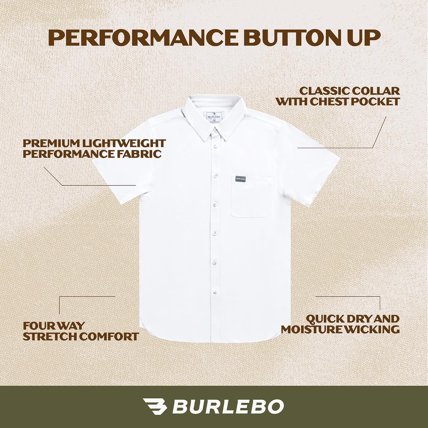 Burlebo Men’S Short Sleeve Performance Button Up – Lightweight, Quick-Dry, Comfortable Shirt For Outdoor & Everyday Wear