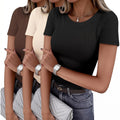 Women Short Sleeve Shirts Lightweight Basic Tops Ribbed Knit Outfit Tees Crew Neck T-Shirts Work Out Blouse