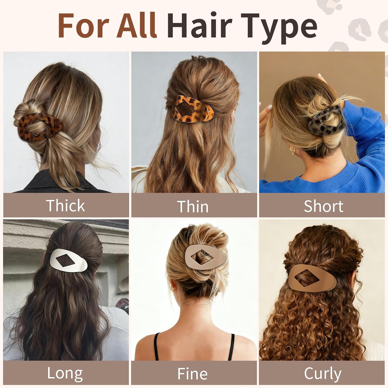 10 PCS Flat Hair Clips for Women - Large Matte & Tortoise Hair Claw Clips, 4.2 Inch Strong Hold Non-Slip Jaw Clips for Thick/Thin Hair, Neutral Leopard Hair Accessories for Daily Styling(Leopard)