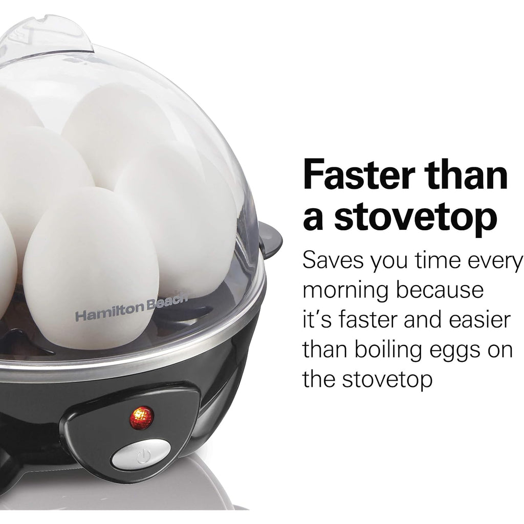 Hamilton Beach 3-In-1 Electric Egg Cooker For Hard Boiled Eggs, Poacher Eggs, Omelet Maker & Vegetable Steamer, Holds 7, Black (25507)
