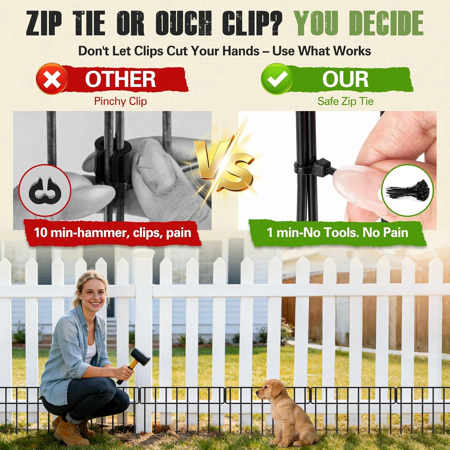 20Ft(L) X 13Inch(H) Animal Barrier Fence - 14 Pack Garden Fence Animal Barrier Garden Border Rustproof Metal No Dig Fence Panels For Dog Rabbit Defense Bottom Blocker For Outdoor Yard Patio