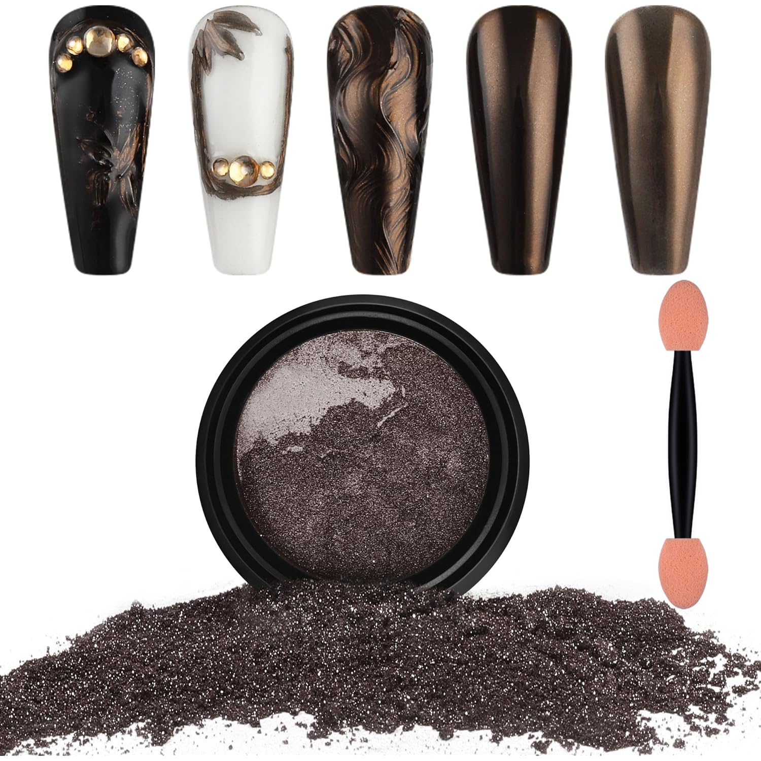 Artdone Chrome Nail Powder, Coffee Color Iridescent Aurora Powder Metallic Mirror Effect Pigment Pearlescent Mermaid Pigment Pearl Glitter Dust Kit, Nail Art Decoration, Resin Craft