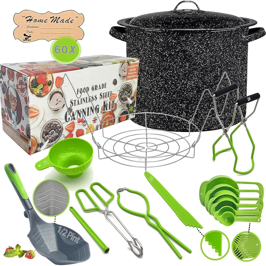 Canning Supplies-24 Qt. Water Bath Canning Pot With Rack & Lid -Starter Kits Set For Beginners - Stainless Steel Water Bath Canner Kit & Rack-Rack, Xl Ladle, Measuring Cups, Kitchen Funnel By Supa Ant