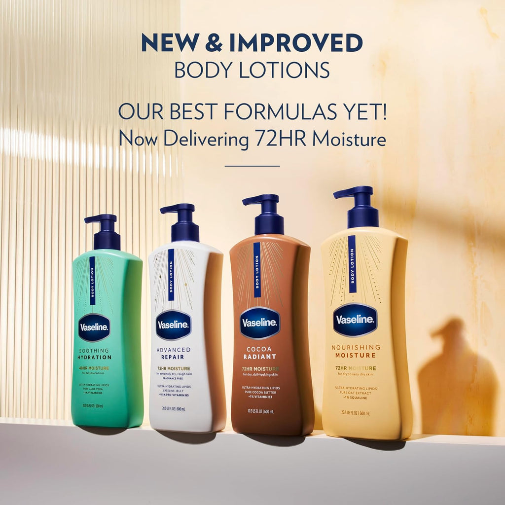 Vaseline Intensive Care Nourishing Moisture Body Lotion 3 Pk Made With Ultra-Hydrating Lipids + Pure Oat Extract For Dry Skin, For Nourished, Healthy-Looking Skin 20.3 Oz