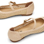 Trary Mary Jane Shoes Women Woven Flats for Women Mesh Rouned Toe Dressy Ballet Flat with Braided Adjustable Buckle Strap Spring Summer Comfortable Slip On Casual Cute Shoes
