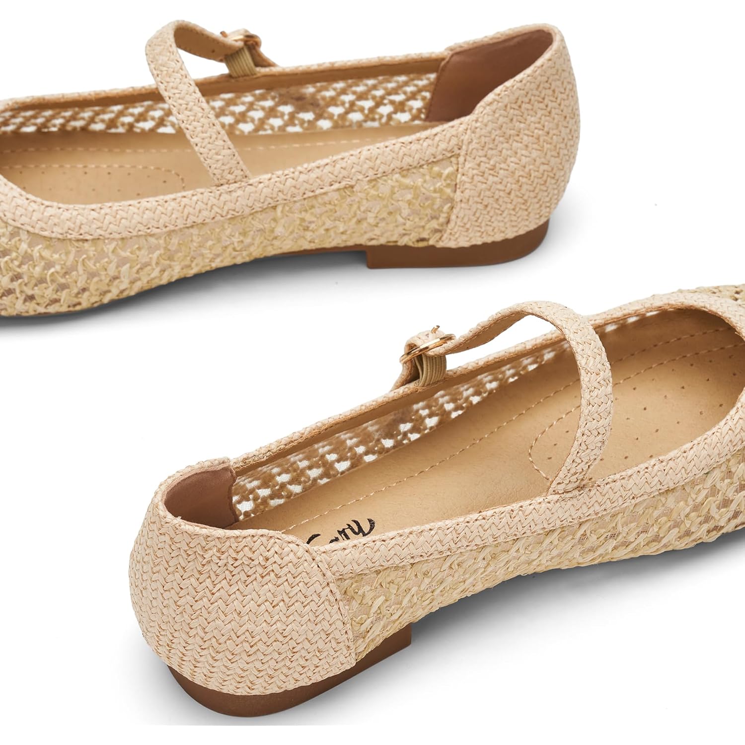 Trary Mary Jane Shoes Women Woven Flats for Women Mesh Rouned Toe Dressy Ballet Flat with Braided Adjustable Buckle Strap Spring Summer Comfortable Slip On Casual Cute Shoes