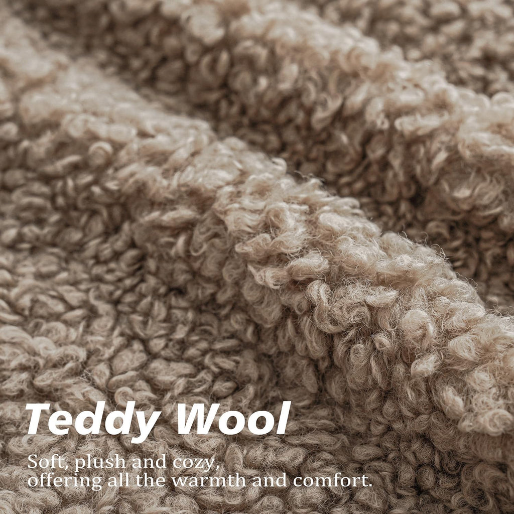 Foindtower Set Of 2 Curly Teddy Wool Pillow Covers Decorative Boucle Textured Lumbar Throw Pillow Faux Fur Pillowcases Sheepskin Cushion Case For Sofa Bedroom Car 12"X20" Khaki
